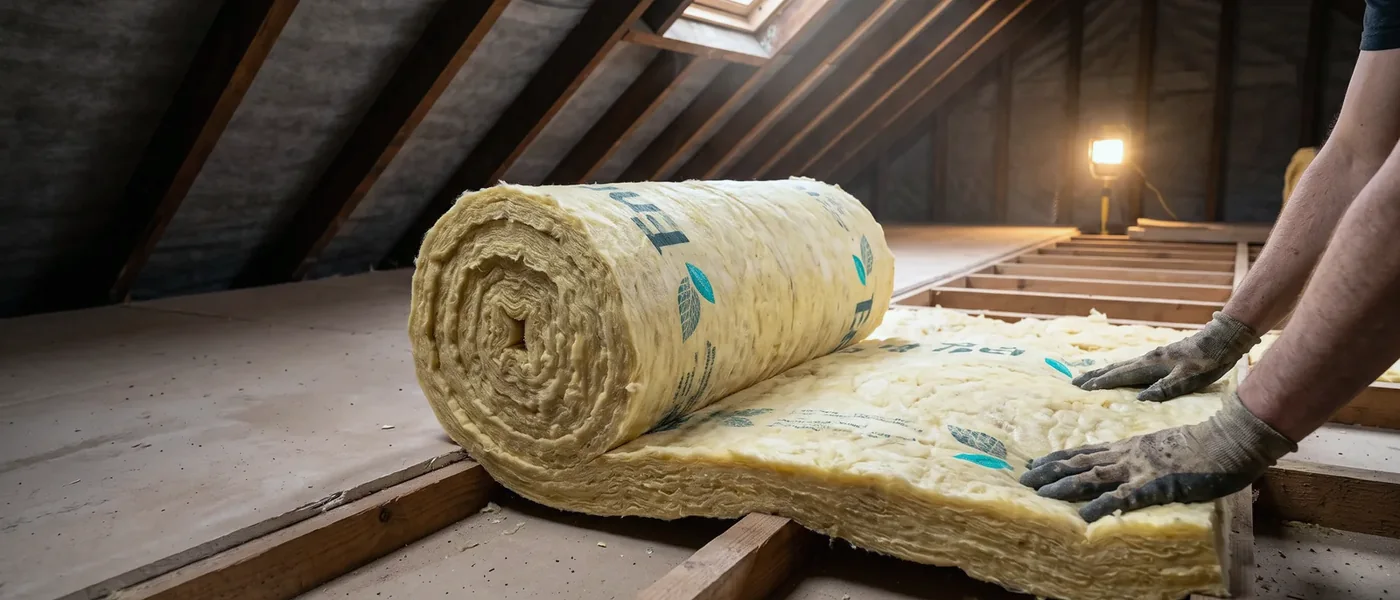 Loft insulation rolls being laid between joists, a common upgrade funded by energy grants