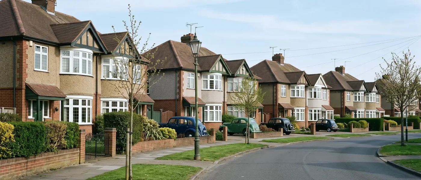 Street of 1930s semi-detached houses, homes whose council tax band you can check